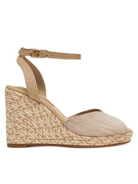 Tommy Hilfiger Espadryle Chambray High Wedge Espadrille FW0FW08588 Beżowy. Brązowe sandały damskie Tommy Hilfiger, bez wzorów, z materiału, bez obcasa, bez zapięcia. Za 259.99 zł.