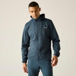 Męska wodoodporna kurtka typu softshell z kapturem Tredmoor. Niebieskie kurtki męskie Regatta, m, bez wzorów, z materiału, trekkingowe. Za 299.99 zł.