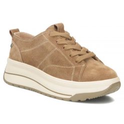 Skórzane sneakersy na platformie beżowe Filippo DP7959. Brązowe półbuty damskie Filippo, bez wzorów, ze skóry, sportowe, bez obcasa, na platformie, bez zapięcia. Za 209.99 zł.