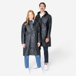 Parka na rower miejski Btwin 540 unisex przeciwdeszczowa. Czarne kurtki damskie B'TWIN, s, bez wzorów, z materiału, sportowe, bez kaptura. Za 319.99 zł.