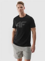 4F T-shirt regular z nadrukiem męski - czarny S. Czarne koszulki sportowe męskie 4f, m, bez wzorów, z bawełny, sportowe, bez kołnierzyka. Za 59.99 zł.