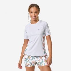 Second Life - Top UV surfingowy damski Decathlon Kanika... - Stan Doskonały. Białe topy damskie Decathlon, m, bez wzorów, z materiału, bez kołnierzyka, bez ramiączek. Za 54.00 zł.