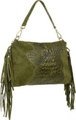 Vera Pelle Zielona damska włoska skórzana torebka frędzel pozioma Z24. Zielone torebki do ręki damskie Vera Pelle, bez wzorów, bez dodatków. Za 164.99 zł.