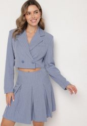 Niebieska Marynarka Dwurzędowa o Krótkim Kroju w Delikatne Paski Redarisa. Niebieskie żakiety damskie Born2be, l, bez wzorów, z jeansu, eleganckie. Za 84.99 zł.