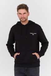 TOMMY JEANS Czarna bluza z kapturem. Czarne bluzy męskie Tommy Jeans, l, bez wzorów, z jeansu, z kapturem. W wyprzedaży za 284.99 zł.