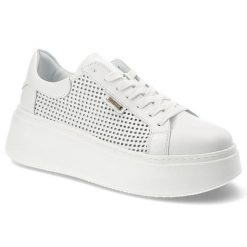 Białe Sneakersy Damiss Modne Obuwie Damskie. Białe półbuty damskie DAMISS, bez wzorów, z materiału, bez obcasa, bez zapięcia. Za 379.00 zł.