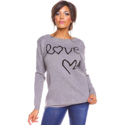 Sweter "Love" w kolorze szarym. Szare swetry damskie So Cachemire, z kaszmiru, z okrągłym kołnierzem. W wyprzedaży za 173.95 zł.