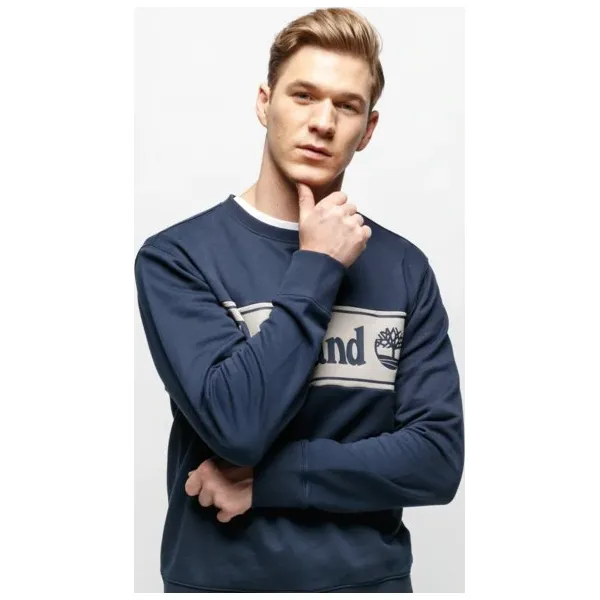 Timberland Bluza Cut & Sew Lineal Logo Sweatshirt , granatowy, rozmiar M. Niebieskie bluzy męskie Timberland, m, bez wzorów, z bawełny, bez kaptura. Za 319.99 zł.