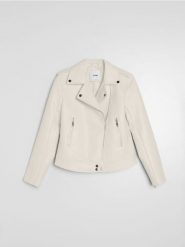 Kurtka ramoneska z imitacji skóry - kremowy. Białe kurtki damskie Sinsay, l, bez wzorów, ze skóry, bez kaptura. Za 79.99 zł.