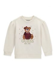 Guess Bluza K6BQ02 K5894 Kremowy Regular Fit. Białe bluzy dla dziewczynek Guess, z aplikacjami, z bawełny, bez ramiączek, bez kaptura. Za 174.99 zł.