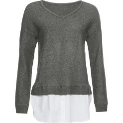 Sweter z koszulową wstawką bonprix szaro-zielony melanż. Swetry damskie marki bonprix. Za 49.99 zł.