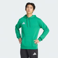 Bluza z kapturem Entrada26. Białe bluzy męskie Adidas, bez wzorów, z bawełny, z kapturem, do piłki nożnej. Za 134.99 zł.