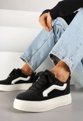 Czarne Sneakersy Kultowe Tenisówki na Grubej Podeszwie Nurisora. Czarne trampki i tenisówki damskie Renee, bez wzorów, z jeansu, bez zapięcia. Za 79.99 zł.