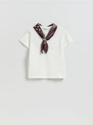 T-shirt z apaszką - biały. Białe szaliki i chusty damskie Reserved, l, bez wzorów, z bawełny, bez kołnierzyka. Za 89.99 zł.