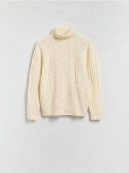 Sweter z wełną - złamana biel. Swetry przez głowę męskie Reserved, l, bez wzorów, z dzianiny, bez kołnierzyka. Za 239.99 zł.