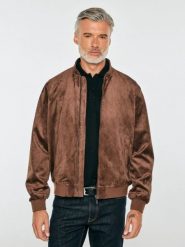 Kurtka męska bomberka z imitacji zamszu brązowa iles 803. Brązowe płaszcze męskie Big Star, l, bez wzorów, z jeansu, eleganckie, bez kaptura. Za 399.99 zł.
