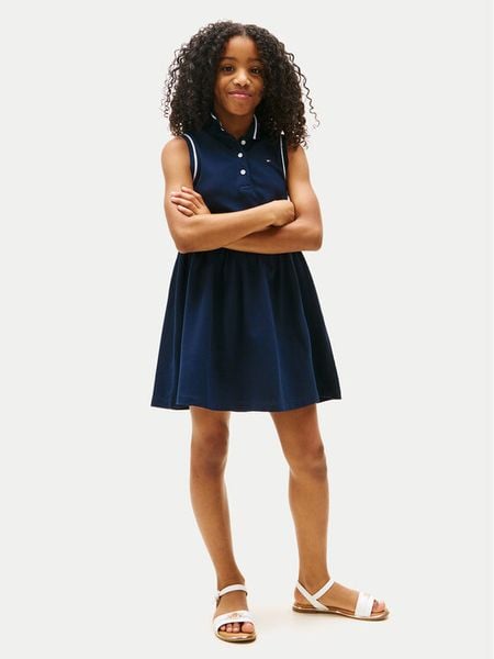 Tommy Hilfiger Sukienka codzienna KG0KG08486 Granatowy Regular Fit. Niebieskie sukienki dla dziewczynek Tommy Hilfiger, bez wzorów, z bawełny, bez ramiączek. Za 190.99 zł.