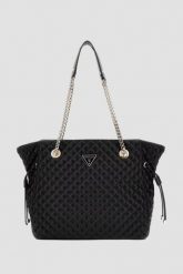 GUESS Czarna damska torebka Everlee Tote. Czarne torebki do ręki damskie Guess, z aplikacjami, ze skóry ekologicznej, eleganckie, bez dodatków. W wyprzedaży za 554.99 zł.