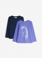 Bluzka z długim rękawem z czystej bawełny organicznej (2 szt.). Fioletowe t-shirty i topy dla dziewczynek bonprix, bez wzorów, z bawełny, bez ramiączek. Za 64.99 zł.