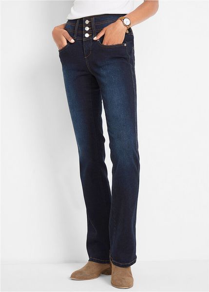 Modelujące dżinsy, krój bootcut. Niebieskie jeansy damskie bonprix. Za 189.99 zł.