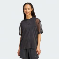 Koszulka Soft Lux Mesh. Czarne koszulki sportowe damskie Adidas, bez wzorów, z meshu, na fitness i siłownię. Za 179.00 zł.