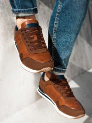 Buty męskie sneakersy - brązowe V1 - Rozmiar: 40. Brązowe buty sportowe męskie Ombre Clothing, z materiału, bez zapięcia, trekkingowe. W wyprzedaży za 79.99 zł.