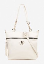 Biała Torebka Typu Shopper z Ozdobnymi Rączkami i Paskiem na Ramię Idaloriela. Białe torby na ramię damskie Renee, bez wzorów, z jeansu, biznesowe, na ramię, bez dodatków. Za 99.99 zł.