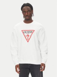Guess Jeans Bluza M4YQ21 K9V31 Biały Oversize. Białe bluzy męskie Guess Jeans, m, z aplikacjami, z bawełny, bez kaptura. Za 209.99 zł.