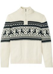 Sweter ze stójką w norweski wzór. Brązowe swetry przez głowę męskie bonprix, l, bez wzorów, bez kołnierzyka. Za 114.99 zł.