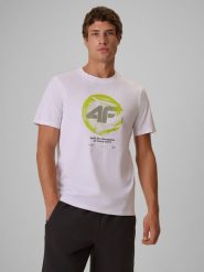 4F T-shirt regular z nadrukiem męski - biały XL. Białe koszulki sportowe męskie 4f, l, bez wzorów, z bawełny, sportowe, bez kołnierzyka. Za 79.99 zł.