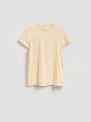 Bawełniany t-shirt - jasnożółty. Żółte t-shirty damskie Reserved, l, bez wzorów, z bawełny, bez kołnierzyka. Za 79.99 zł.
