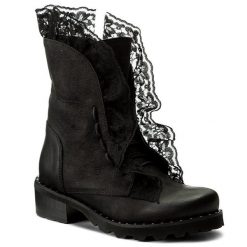 Trzewiki R.Polański. Czarne botki damskie R.Polański, bez obcasa, na płaskiej podeszwie, bez zapięcia. Za 509.99 zł.