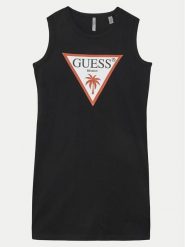 Guess Sukienka codzienna J4GK35JA914 Czarny Regular Fit. Czarne sukienki dla dziewczynek Guess, z aplikacjami, z bawełny, bez ramiączek. Za 79.99 zł.