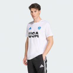 Koszulka Usa. Białe koszulki sportowe męskie Adidas, bez wzorów, bez kołnierzyka, bez ramiączek, do piłki nożnej. Za 149.00 zł.