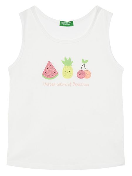 United Colors Of Benetton Top 3I1XGH012 Biały Regular Fit. Białe t-shirty i topy dla dziewczynek United Colors Of Benetton, bez wzorów, z bawełny, bez ramiączek. Za 24.99 zł.
