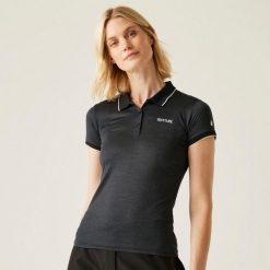 Damska koszulka polo Regatta Remex II Active. Czarne koszulki sportowe damskie Regatta, bez wzorów, z materiału, bez kołnierzyka, bez ramiączek, trekkingowe. Za 80.00 zł.