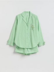 Dwuczęściowa piżama z bawełny - zielony. Zielone piżamy damskie Reserved, l, bez wzorów, z bawełny, bez ramiączek. Za 139.99 zł.