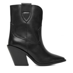 Kowbojki Badura. Czarne botki damskie Badura, bez obcasa, na słupku, bez zapięcia. Za 449.99 zł.