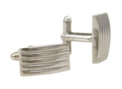 Klasyczne Spinki do Mankietów -Chattier- Srebrne, Męskie, w Poziome Paski. Szare paski damskie Chattier, bez wzorów, eleganckie. Za 45.00 zł.