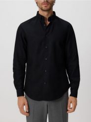 Strukturalna koszula regular fit - czarny. Czarne koszule męskie Reserved, l, bez wzorów, z bawełny, bez kołnierzyka, bez ramiączek. Za 139.99 zł.