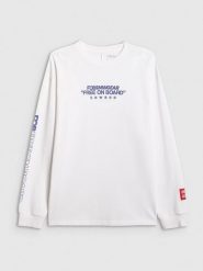 4F Longsleeve loose z nadrukiem męski - biały XL. Białe bluzki z długim rękawem męskie 4f, m, bez wzorów, z materiału, klasyczne, bez kołnierzyka. Za 99.99 zł.