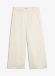Spodnie culotte z czystego lnu. Białe spodnie materiałowe damskie bonprix, bez wzorów. Za 119.99 zł.