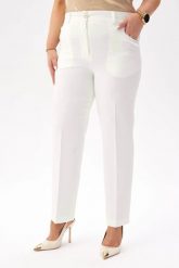 Eleganckie spodnie Eleonora w kolorze ecru PLUS SIZE XXL. Spodnie materiałowe damskie Moda Size Plus Iwanek, plus size, bez wzorów, z elastanu. Za 209.90 zł.