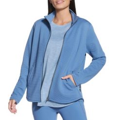 Bluza dresowa sportowa damska The Hoodless Hoodie GoWalk Shine Jacket. Niebieskie bluzy sportowe damskie Skechers, bez wzorów, z dresówki, bez kaptura. Za 249.99 zł.