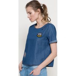Only - Top. Szare topy damskie Only, z aplikacjami, z bawełny, z okrągłym kołnierzem, z krótkim rękawem. W wyprzedaży za 49.90 zł.