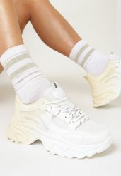 Biało-Beżowe Sneakersy Ombre na Płaskiej Podeszwie ze Żłobieniami Jofiello. Białe obuwie sportowe damskie Born2be, bez wzorów. Za 99.99 zł.