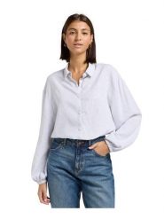 DAMSKA KOSZULA LEE BLOUSE WITH TIE FRONT CONCRETE PINSTRIPE 112363504. Bluzki damskie Lee, m, bez wzorów, bez kołnierzyka, bez ramiączek. Za 169.99 zł.