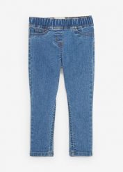 Jegginsy ze średnim stanem i elastyczną gumką w talii. Niebieskie jeansy dla dziewczynek bonprix, z jeansu. Za 47.99 zł.