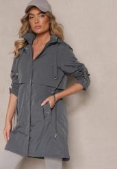 Szara Kurtka Parka z Kapturem i Regulowanymi Troczkami Isalene. Szare kurtki damskie Renee, l, bez wzorów, z jeansu, eleganckie, z kapturem. Za 139.99 zł.
