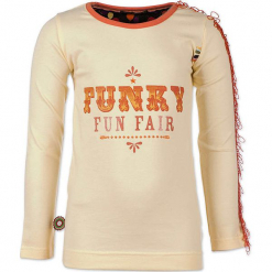 Koszulka "Too Funky" w kolorze kremowo-pomarańczowym. Białe bluzki dla dziewczynek 4FunkyFlavours Kids, z nadrukiem, z okrągłym kołnierzem, z długim rękawem. W wyprzedaży za 82.95 zł.